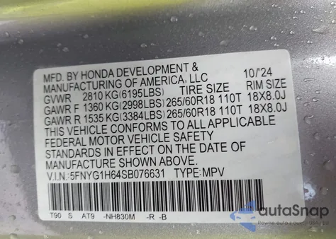 2025 Honda Pilot Trailsport from USA, damaged, VIN 5FNYG1H64SB076631